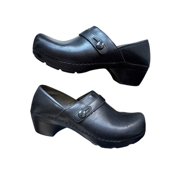 Dansko Black Leather Solstice Clogs size 38 7.5 8 - Picture 2 of 8